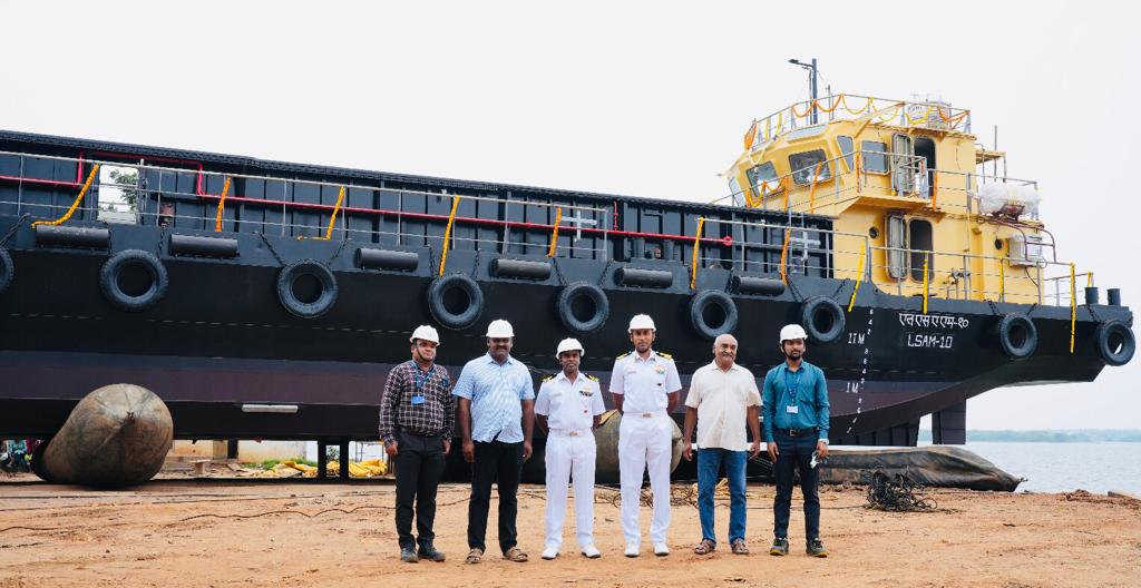 LSAM 10 Missile Cum Ammunition Barge launch at M/s SECON Engineering Projects Pvt Ltd, Visakhapatnam