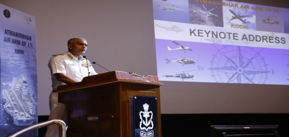 Admiral R Hari Kumar addressing the AatmaNirbhar Air Arm Seminar 2023