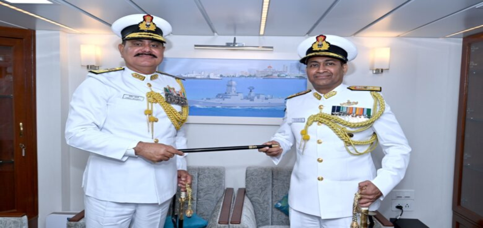 Rear Admiral CR Praveen Nair during the ceremonial naval parade at Naval Dockyard, Mumbai