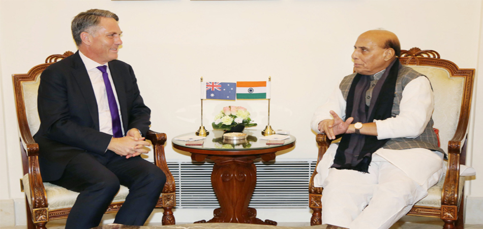 Raksha Mantri Rajnath Singh and Australian Defence Minister Richard Marles during bilateral talks in New Delhi