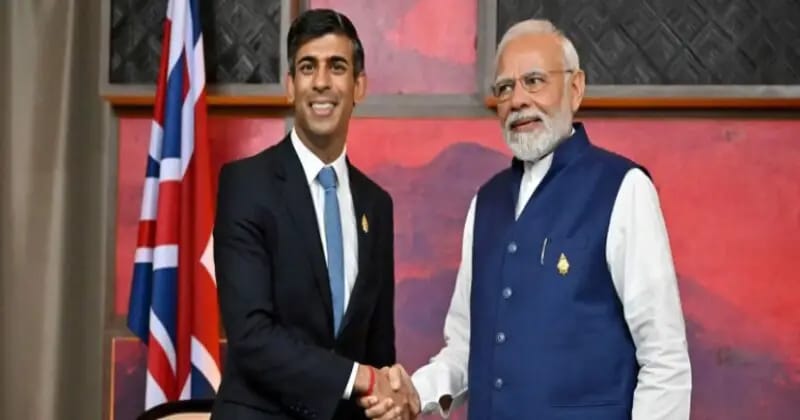 Prime Minister Narendra Modi and UK Prime Minister Rishi Sunak in conversation