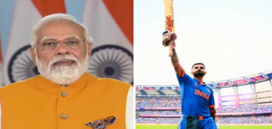 Prime Minister Narendra Modi congratulates Virat Kohli on his 50th ODI century