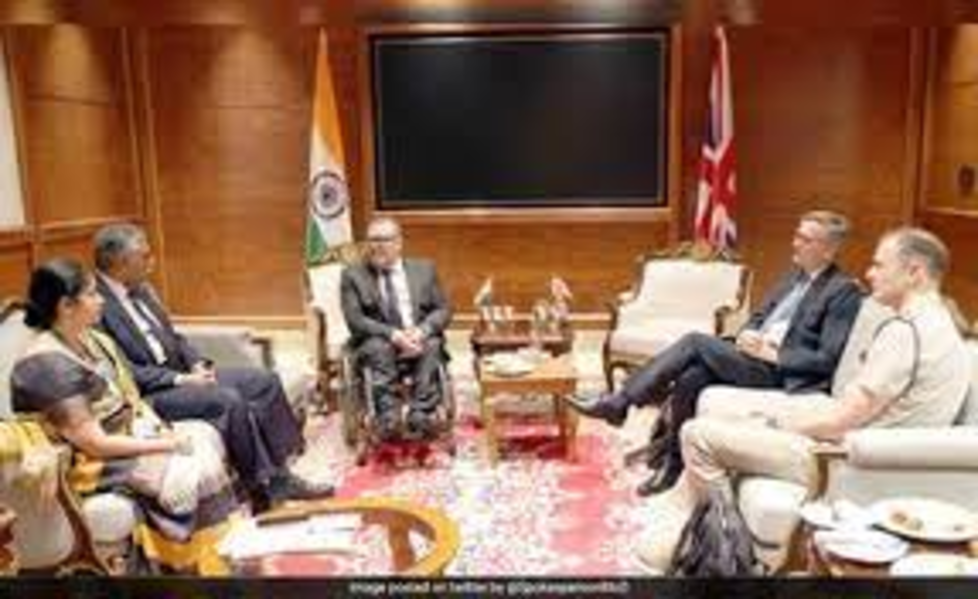 Defence Secretary Giridhar Aramane and UK counterpart David Williams in discussion during the DCG meeting