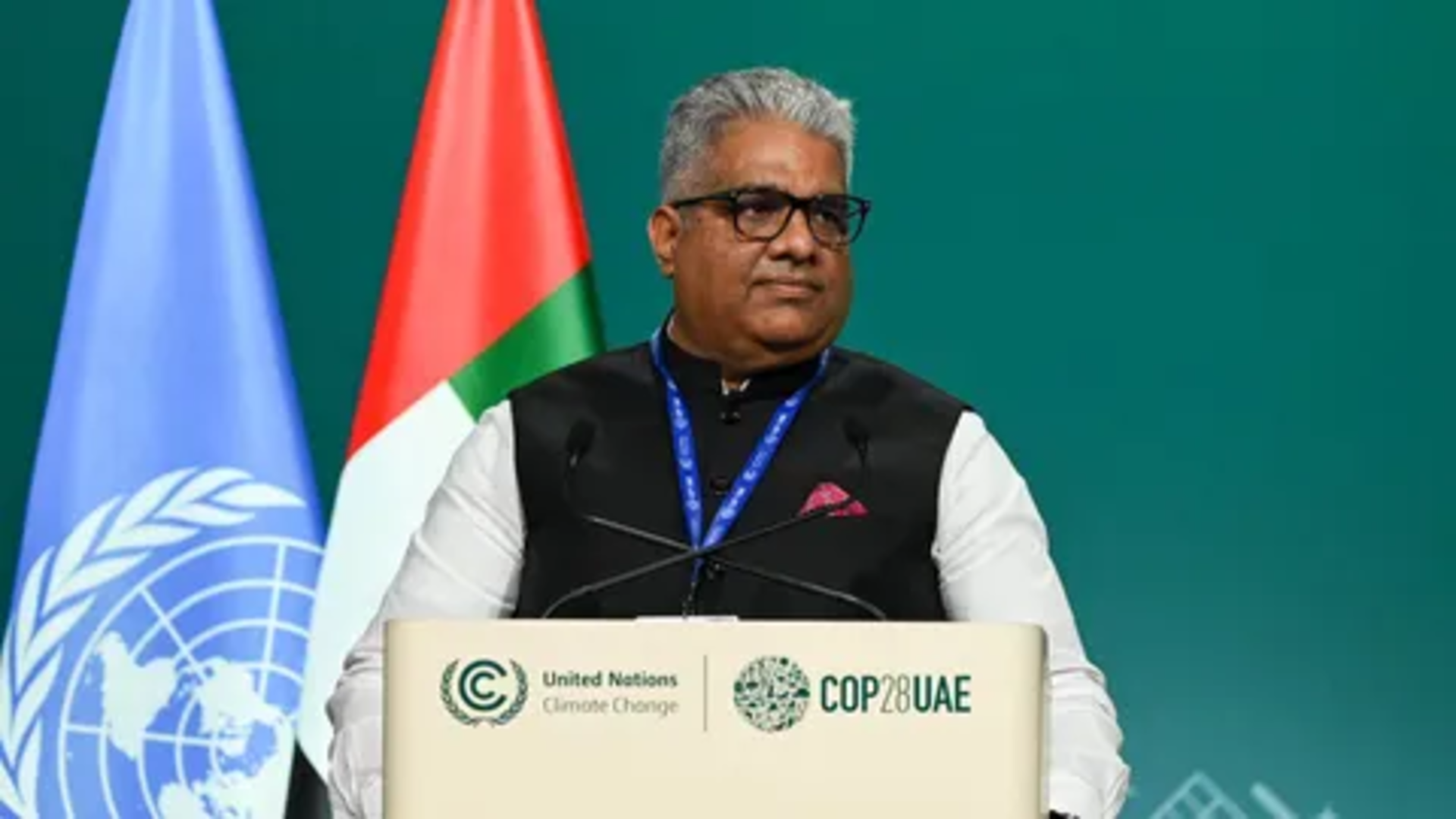 Union Environment Minister Bhupender Yadav addressing COP28 Summit in Dubai