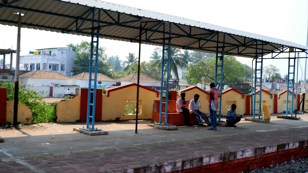 A train at a railway station platform in India