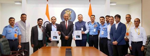 Ministry of Defence contract signing for GSAT-7C satellite and Varunastra torpedoes in New Delhi
