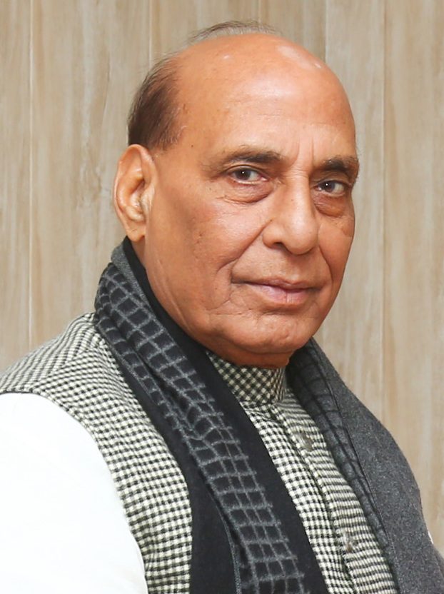 Portrait of Defence Minister Rajnath Singh against a plain background